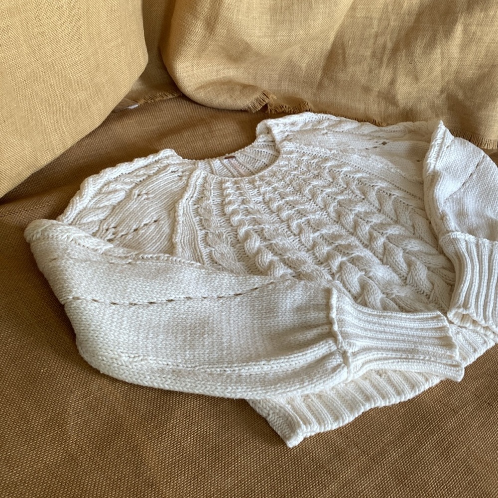 Free People Cream Cable Knit Scoop Neck Sweater - Picture 6 of 15